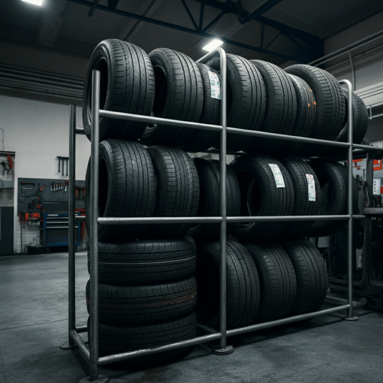 Tyres part worn benefit Hull - tyres on a rack in garage