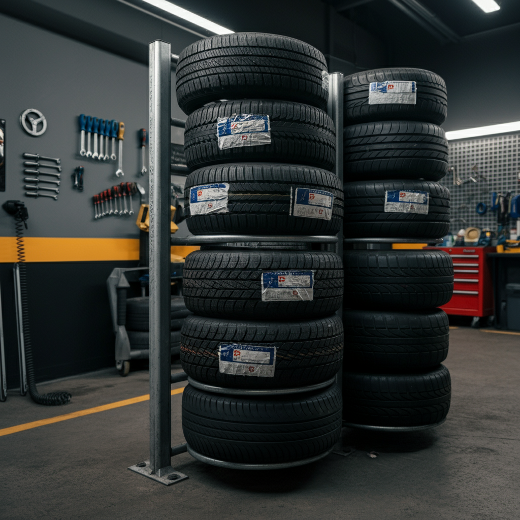 Part worn tyres on a rack in Hull garage