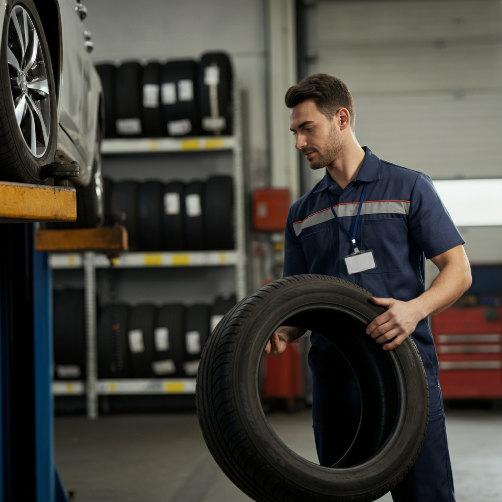 Questions Hull Drivers Ask About Part Worn Tyres - mechanic inspecting tyre